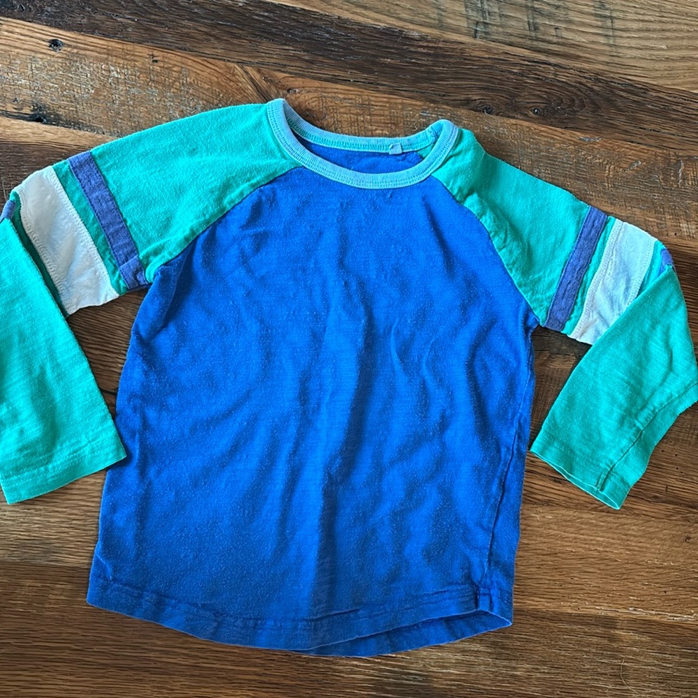 Mini Boden Baseball Tee long sleeve 4-5Y blue/green stripe